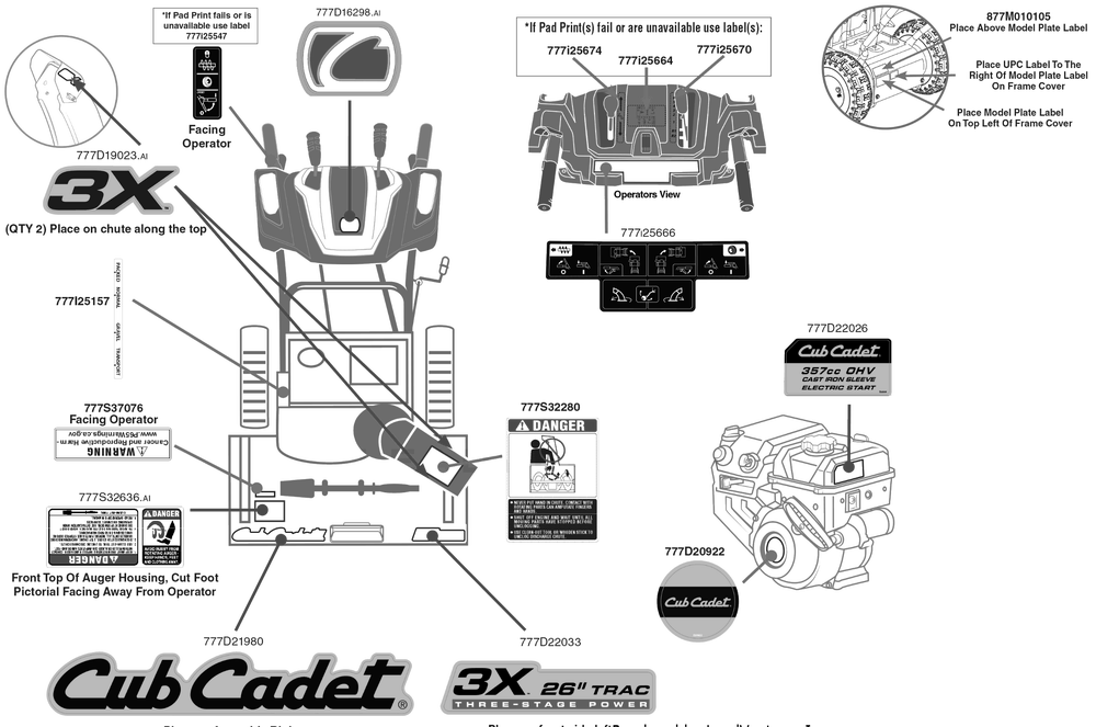 Label Map Diagram and Parts List for 3X26-INCHTRAC (31AH7DVX710)(2019) Cub Cadet Snow Blower